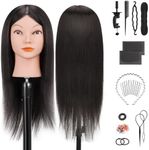 TwoWin Hairdressing Training Head, 18" 80% Real Hair Mannequin Head, Wig Styling Head with Clamp and DIY Braiding Set (Black)