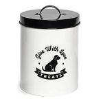 Park Life Designs - Metal Pet Treat Jar with Airtight Lid for Dogs, Cats, Puppies and More, Chic Kitchen Countertop Container for Cookies, Biscuits and Treats (Gourmet Biscuits, White, 2.25 Qt)