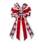 Large Christmas Bow for Wreath, Red Black Buffalo Plaid Christmas Wreath Bows for Front Door, Red Velvet Decorative Wreath Bow Snowflake Wreath Bows Christmas Bows for Lndoor Outdoor Xmas Decorations