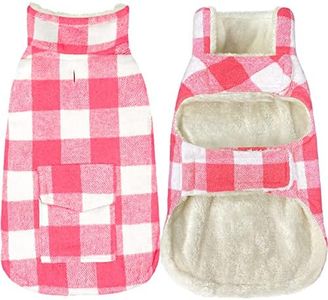 Malier Classic Plaid Fleece Dog Coat Jacket with Pocket, Windproof Warm Vest Winter Pet Clothes Apparel for Small Medium Large Dogs (Pink, XXX-Large)