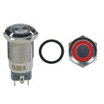 Electronic Spices 12 mm 12-24V Ring Light Self Locking Push Button Metal Switch with Red Indicator