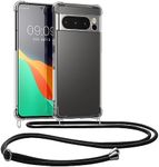 kwmobile Crossbody Case Compatible with Google Pixel 8 Pro Case - Clear TPU Phone Cover w/Lanyard Cord Strap - Black/Transparent