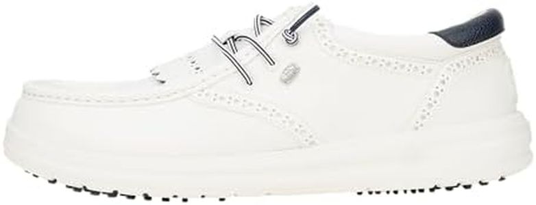 HEYDUDE Men's Wally Golf Classic Shoes White/Navy Blazer, Size 11 | Lightweight Spikeless Golf Style with Faux Leather Upper | Removable Kiltie & Cushioned Insole