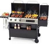 Sophia & William 3-Burner Gas and Charcoal Grill Combo with Offset Smoker - Dual Fuel BBQ Grill, 840 sq. in. Cooking Area, Heavy Duty Propane Barbecue for Outdoor Patio Cooking, Black