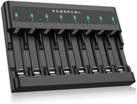 POWEROWL AA AAA Battery Charger 8 Bay, Independent Slot, USB Fast Charging for Ni-MH Ni-CD Rechargeable Batteries