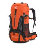 Bseash 60L Waterproof Hiking Camping Backpack with Rain Cover, Lightweight Outdoor Sport Travel Daypack for Climbing Touring (Orange)