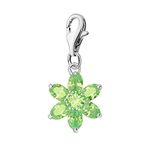 Quiges 925 Sterling Silver Peridot Cubic Zirconia August Birthstone Flower Lobster Clasp Charm Clip on Pendant