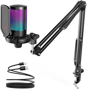 FIFINE Gaming PC USB Microphone, Podcast Condenser Mic with Boom Arm, Pop Filter, Mute Button for Streaming, Twitch, Online Chat, RGB Computer Mic for PS4/5 PC Gamer Youtuber-AmpliGame A6T