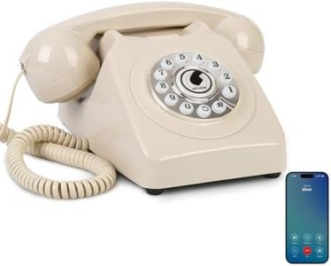Bluetooth Landline Phone, Retro Bluetooth Home Phone, Vintage Old Fashioned Telephone with Speakerphone & Volume Control, Wireless Rechargeable Telephone for Bedroom, Home & Office, Beige