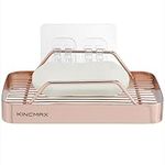 KINCMAX Premium Stainless Steel Soap Holder - Durable with 360-Degree Ventilation - Strong Adhesive Soap Bar Hold - Dish Caddy for Shower Wall Bathroom Mirror Kitchen - Rose Gold