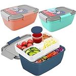 3 Packs Large Salad Container for Lunch 68oz - Bento Lunch Box Adult Salad Bowl with 5 Compartments Salad Dressings Container Bento Style Tray, Stackable, BPA-Free (Blue, Green, Pink)