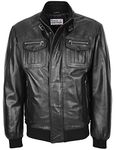 Mens Real Leather Bomber Flight Jacket Casual Style Tom (3XL, Black)