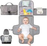 Epzia Portable Baby Changing Pad with Detachable Travel Mat, Smart Wipes Pocket, and Built-in Pillow - Waterproof & Spacious Diaper Changing Area - Foldable Nappy Changing Kit (Grey)