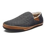 OLUKAI Hanohano Men's Slipper, Weather Resistant Waxed Canvas, Rubber Grip Soles for Inside & Outside Wear, Durable & Comfortable Slip-On, Dk Shadow/Dk Shadow, 10