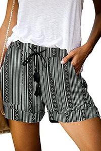 Comfy Shorts Women Casual Loose Elastic Waist Stripe Shorts Plus Size Summer Beach Short Pants Black 3XL