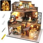 DIY Miniature Doll House Kit, Mini House Making Kit with Furnitures and LED for Adults Teens to Build, Wooden Dollhouse Craft Toys for Birthday, Halloween, Christmas Decorations/Gifts