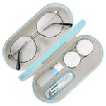 MoKo Double Eyeglass Case, Contact Lens Case with Mirror Tweezers Remover, 2 in 1 Double Sided Portable Contact Lens Box Holder Container Soak Storage Kit Sunglasses Pouch for Men & Women, Light Blue