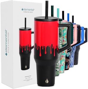 Elemental 1183ml Tumbler with Handle & Straw - Triple Wall Stainless Steel Travel Mug with Spill-Proof Lid, 2 Reusable Straws - Hot & Cold Drinks – Car Cup Holder Friendly, 1183ml - Sanguine Drip
