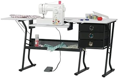 Sew Ready Eclipse Ultra Hobby Machine Top Storage Drawers + Large Lower Shelf-Can Also Be Used as Computer Desk Sewing Table, Black/White