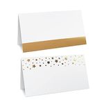 CLEVER SIGNS Gold Place Cards for Wedding or Party, 100 Pack, 2" X 3.5, Double Design, Gold Foil Stars and Line, Scored for Easy Folding, Place Cards for Table Setting, Seating Place Cards for Tables