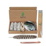 Smudge Herbs Pack California White Sage,Abalone Shell (5-6") Stand,Feather and Incense (Smudge KIT)