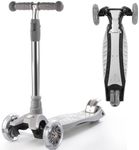 3 Wheel Scooter for Kids Ages 6-12,Kids Scooter with Light Up Wheels, Sturdy Deck Design, and 4 Height Adjustable Suitable for Kid Ages 3-12 (Grey)