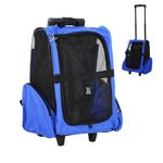 PawHut Multifunctional Pet Luggage Box Carrier Cat Dog Backpack Crate Rolling Wheel w/Removable Stand Blue (D1-0011)