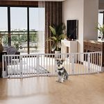 Semiocthome Freestanding Dog Gates for The House Extra Wide with 6 Panels and 4 Support Feet, 24" H Foldable Pet Gate for Stairs, Wooden Expansion Doggy Gates for Doorways, Fit Opening Up to 113" W