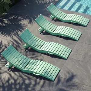 PLUUV HDPE Folding Pool Lounge Chairs Set of 4, Use in Pool Lounge Chairs up to 8-Inches of Water, Pre-Assembled Lounge Chair with Cup Holders, for Hotel, Resort, Poolside, Sun Decks -Mint Green