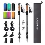 KINGGEAR Trekking Poles, Collapsible Adjustable Walking Sticks, Lightweight 7075 Aluminum, Quick Flip Lock, Anti-Sweat Cork, Tungsten Tips for Hiking, Nordic Walking and Cross Trekking(Black)