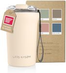 LARS NYSØM Thermo Coffee Mug-to-go with Strap 13oz | BPA-Free Travel Mug 0.38 Liter with Insulation | Leak Proof Stainless Steel Thermal Mug for Coffee and Tea to Go | Tea Mug (Almond Beige, 380ml)