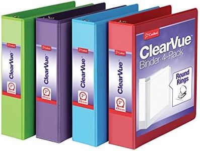 Cardinal 3 Ring Binders, Binders for School and Office, Durable 2 Inch Binder with Round Rings, Holds 475-Sheets, ClearVue Covers, Non-Stick, PVC-Free, Assorted Colors, 4 Pack (29311)