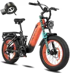 Cyrusher Aluminum Electric Bike 1500W, 20Inch Kommoda City Ebike, 28Mph 48V 20Ah 75Mile, Full Suspension, Dual Disc Brakes, 4.0inch Fat Tires, Orange