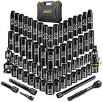 BOEN 1/2" Drive Impact Socket Set, 72 Piece Standard SAE (5/16"-1-1/4") & Metric (8-24 mm), Deep & Shallow Kit | Includes Ratchet Handle & Adapters | 3 ", 5", 10" Extension Bar