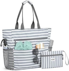 G4Free Beach Bag, Waterproof Sandproof Beach Tote Bag, Large Capacity Foldable for Women, Personalized Gifts for Her,Grey Stripe