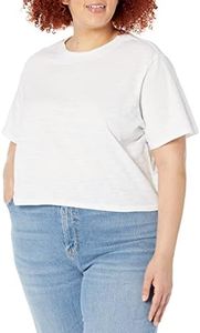 The Drop Sydney Camiseta de manga corta con cuello redondo y bajo corto para Mujer, Blanco, XL