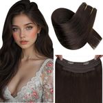 RUNATURE 16 Inch Invisible Wire Hair Extensions Real Human Hair Brown Fish Lish Hair Extensions Human Hair Secret Clip in Full Head Wire Hair 80g #2