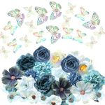 Canlierr 32 Pcs DIY Graduation Cap Decorations Accessory Kit Include Faux Flower Heads 3D Butterfly Grad Cap Decorations(Blue Tone)