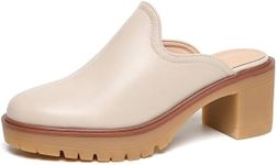 Queen George Virgo Mule Heels for Women – Closed Toe Women’s Mules – Chunky Platform Clogs Beige