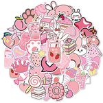 Tuqiso Cute Pink Stickers for Water Bottles HydroFlask, 50 Pack/PCS Waterproof Vinyl Aesthetic Vsco Stickers Laptop Skateboard Luggage Computer Stickers for Kids Teens Girls