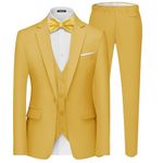 MAGE MALE Men's 3 Pieces Suit Elegant Solid One Button Slim Fit Single Breasted Party Blazer Vest Pants Set Yellow