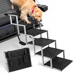 Niubya Dog Ramps for Cars, Portable Folding Dog Stairs for Cars, SUV, Trucks, Lightweight Pet Ramp for Large Dogs with Non-Slip Surface, Reinforced Dog Steps Supports Up to 200 lb, 6 Steps