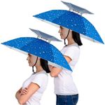 Amylove 2 Pcs 37'' Diameter Large Umbrella Hat for Adults Double Layer Folding Compact UV Rain Protection Umbrella Cap(Water Drop Style)