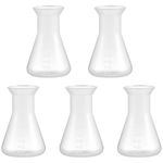 iplusmile 5 Pcs Plastic Flask with Graduations, 50ml Transparent Erlenmeyer Flask, Narrow Neck Conical Flask for Lab Science Experiment