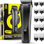 The Beard Club Pro Beard Trimmer for Men - Professional Men's Hair Trimmer for Barbers - Electric Cordless Rechargeable High Power 13,000 RPM - 10 Guides - Taper Lever - Diamond Like Carbon Blades