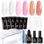 Beetles Poly Extension Gel Nail Kit, Clear Nail Builder Gel Pink Nude Poly Nail Enhancement Trial All-in-One French Kit with Mini Nail Lamp for Nail Art Starter Kit Best Valentines Day gifts