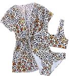 SEAUR Girls Bikini Swimming Suit 3 Pieces Swimsuit Bathing Suits Girl Swim Suit Cover Up Set Cute Leopard Print Bathing Suit for Kids Swimwear 7-8T Brown