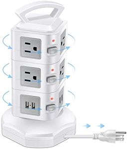 10 Outlets Power Strip Surge Protector with 4 USB Ports - Retractable Extension Cord - Multi Plug Charging Tower for Multiple Devices - GLCONN Desktop Power Station Charger Hub - Home Office Appliance