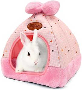 YUEPET Bunny Bed Warm Guinea Pig Cave Beds Cute Bowknot House Big Hideouts Cage Accessorie for Dwarf Rabbits Hamster Bunny Ferrets Rats Hedgehogs Chinchilla (Pink)