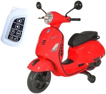 SKYA STAR 12V Vespa Rechargeable Battery Ride-On Scooter for Kids with Remote Control, Music, LED Lights & Training Wheels - Safe & Fun Electric Motorcycle for Ages 1-6 - Red